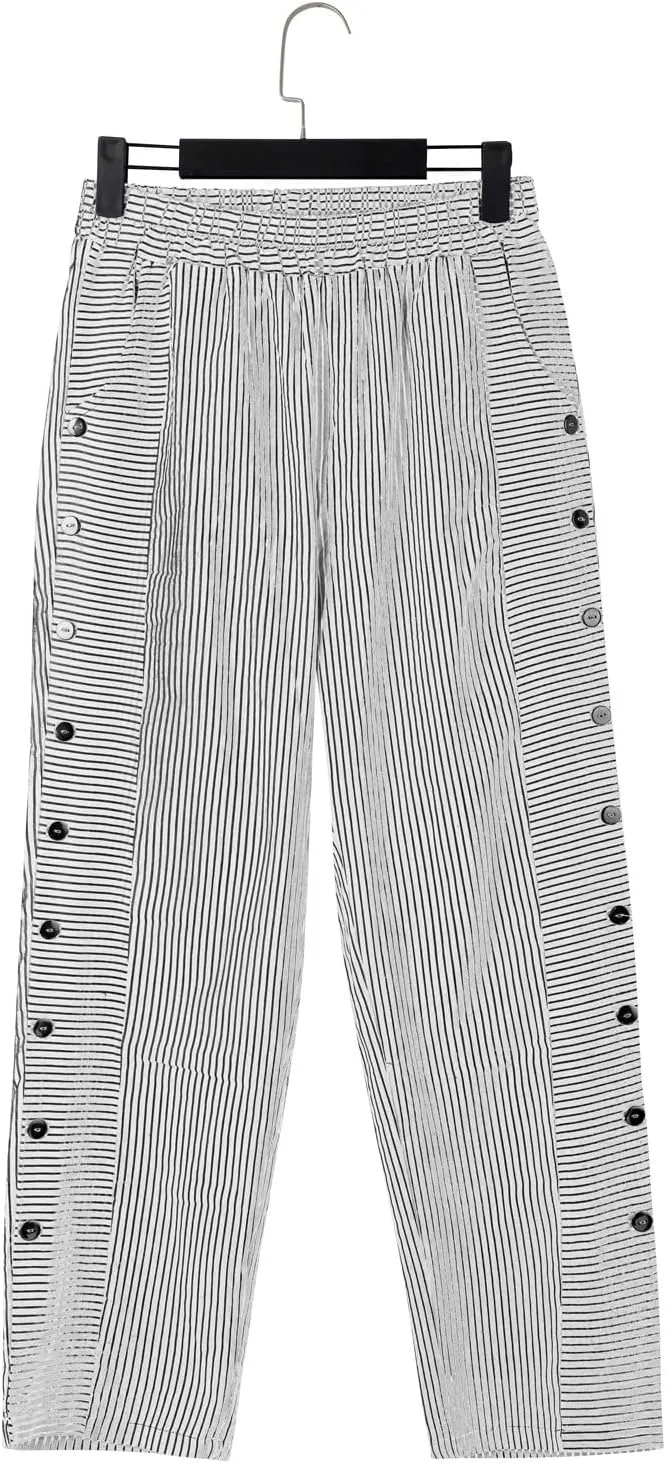 Women Fashion Striped Linen Pants Casual High Waist Capri Straight Leg 2025 Spring Summer Trousers with Pockets