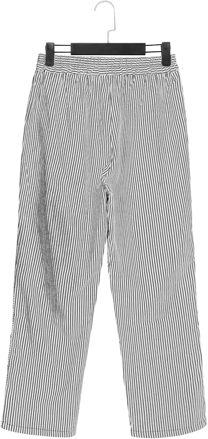 Women Fashion Striped Linen Pants Casual High Waist Capri Straight Leg 2025 Spring Summer Trousers with Pockets