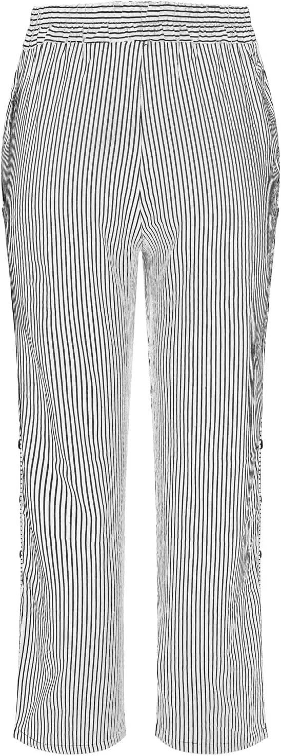 Women Fashion Striped Linen Pants Casual High Waist Capri Straight Leg 2025 Spring Summer Trousers with Pockets