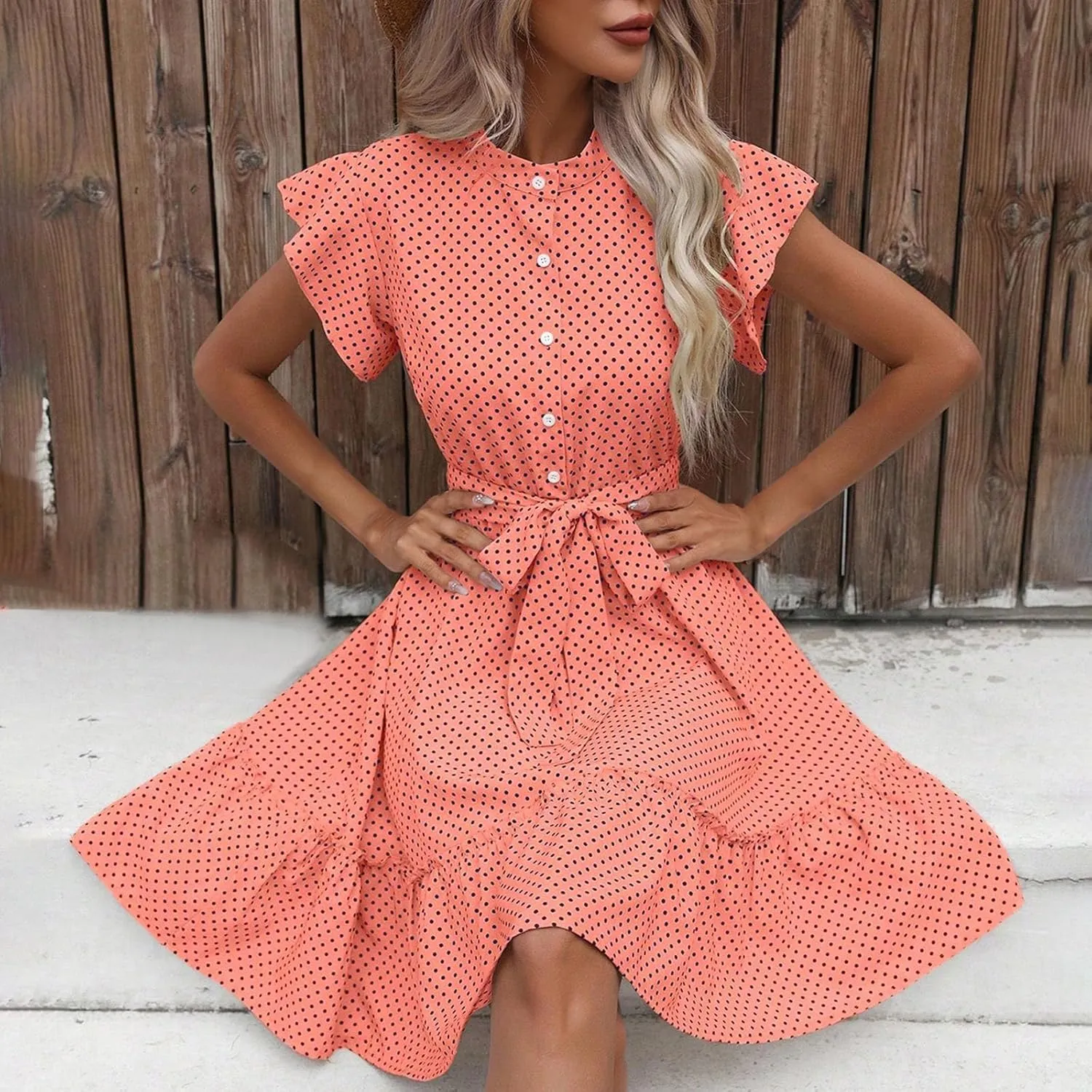 Women Floral Mini Dress Sexy V Neck Ruffle Sleeve Polka Dot Summer Dresses Summer Swiss Dot Flowy Short Mini Sundress