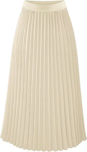 Women High Elastic Waist Pleated Chiffon Skirt Midi Swing Flare Casual A-line Skirts Pleated Midi Skirts for Women