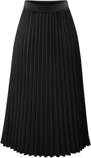 Women High Elastic Waist Pleated Chiffon Skirt Midi Swing Flare Casual A-line Skirts Pleated Midi Skirts for Women