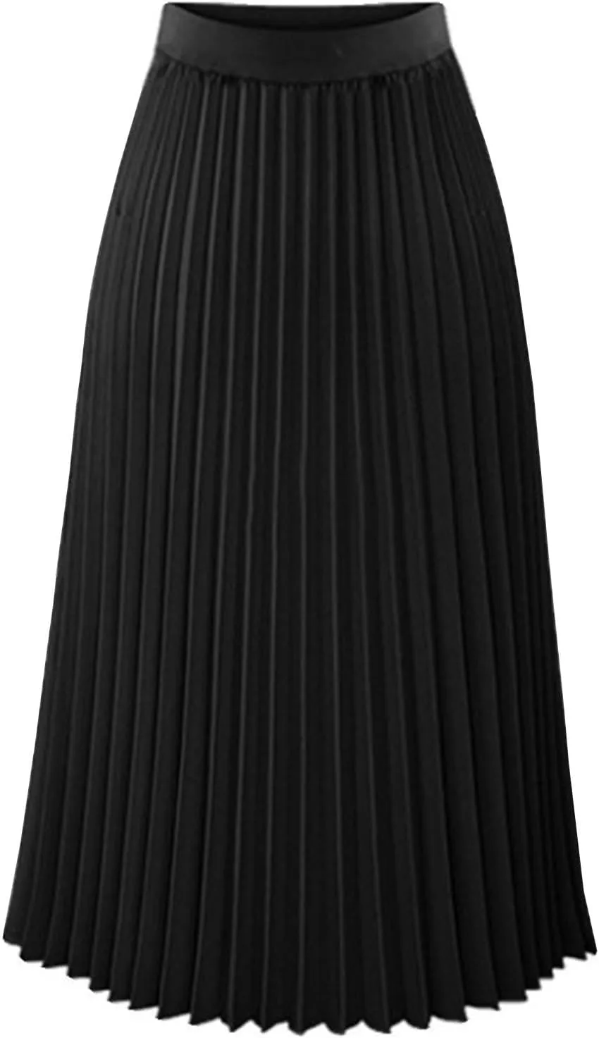 Women High Elastic Waist Pleated Chiffon Skirt Midi Swing Flare Casual A-line Skirts Pleated Midi Skirts for Women