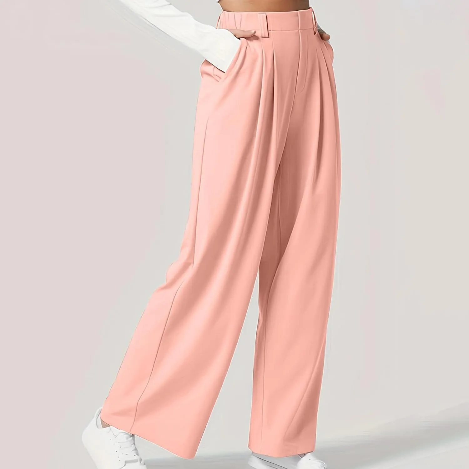 Women High Waist Wide Leg Palazzo Pants Casual Long Button Down Loose Business Work Office Trousers with Pockets
