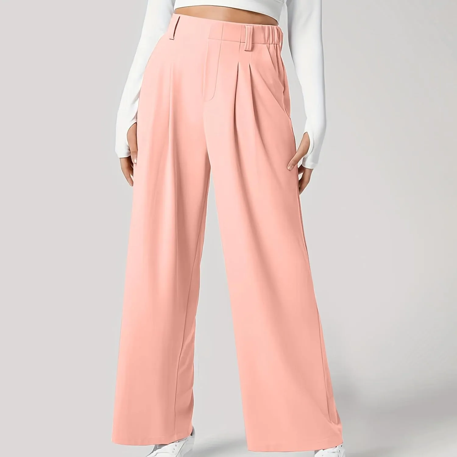 Women High Waist Wide Leg Palazzo Pants Casual Long Button Down Loose Business Work Office Trousers with Pockets