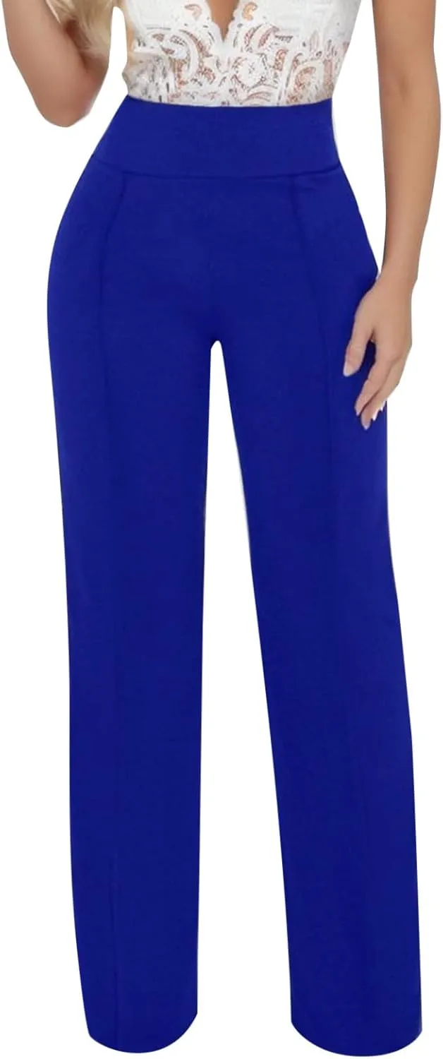 Women Linen Blend Summer Cropped Palazzo Lounge Pants Elastic Waisted Lounge Pants Slim-Fit Trousers Office