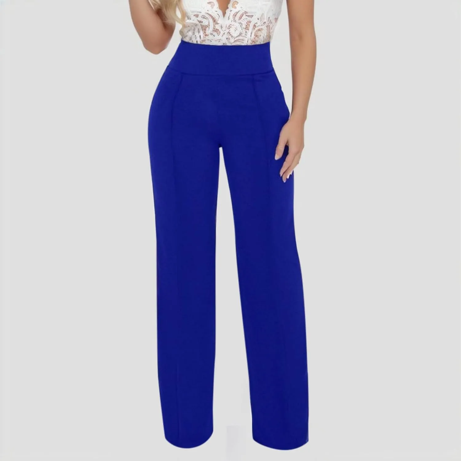 Women Linen Blend Summer Cropped Palazzo Lounge Pants Elastic Waisted Lounge Pants Slim-Fit Trousers Office