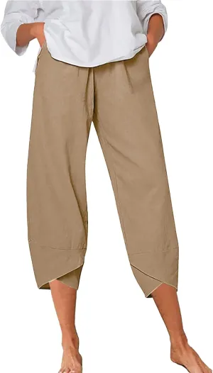 Women Linen Blend Summer Y2K Fashion Palazzo Pants High Waist Straight Slim-Fit Pant Trousers Work Business