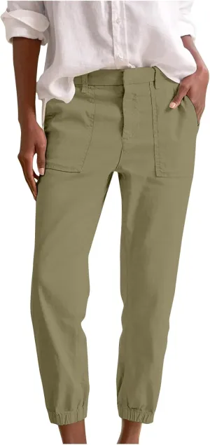 Women Linen Capris Pants 2025 Summer Casual Pant Vacation Bermuda Pants Palazzo Trousers with Pockets