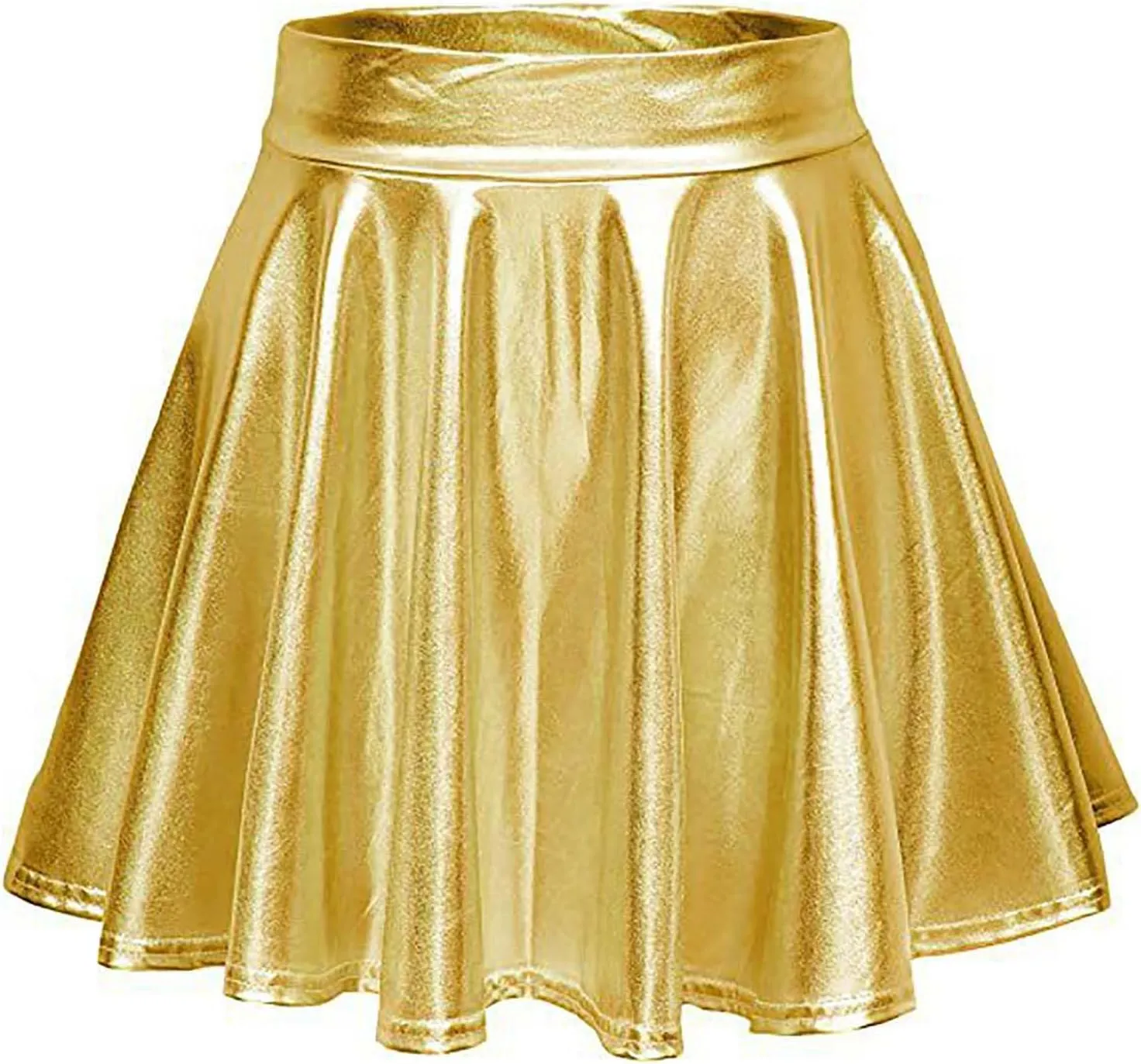 Women Pleated Skirt Fashion Shiny Metallic Dance Skirt High Waist Holographic Skirt A-Line Flared Mini Skater Skirts