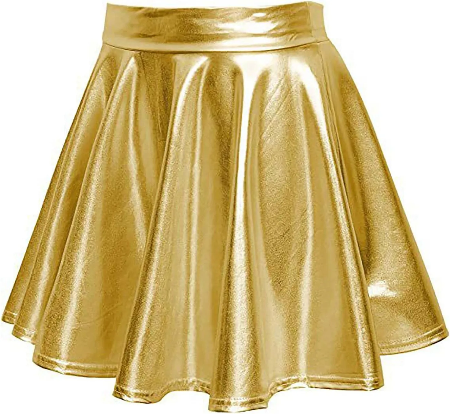 Women Pleated Skirt Fashion Shiny Metallic Dance Skirt High Waist Holographic Skirt A-Line Flared Mini Skater Skirts