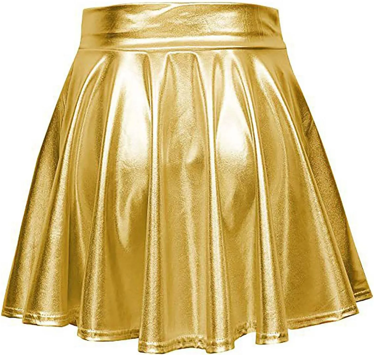 Women Pleated Skirt Fashion Shiny Metallic Dance Skirt High Waist Holographic Skirt A-Line Flared Mini Skater Skirts