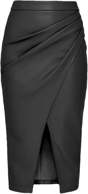 Women PU Leather Skirts A Line High Waist Fold Jeans Leather Mid Skirt Black Long Skirt