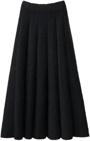 Women Solid Color Mid Length Knitted Half Length Skirt High Waist Slim Knit Pleated Skirt