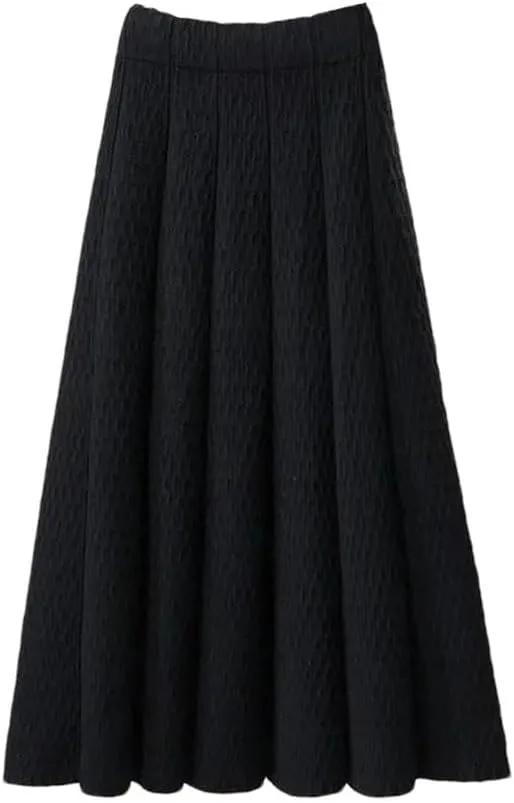 Women Solid Color Mid Length Knitted Half Length Skirt High Waist Slim Knit Pleated Skirt