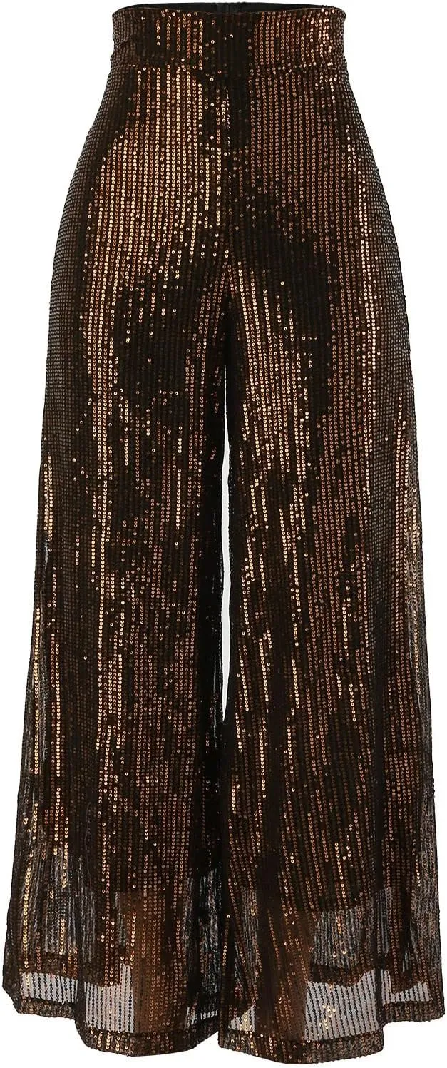 Women Sparkly Flared Leg Pants Cloth High Sequin Women Foot Sexy Pants Fashion Waisted Tape Trousers Night Out