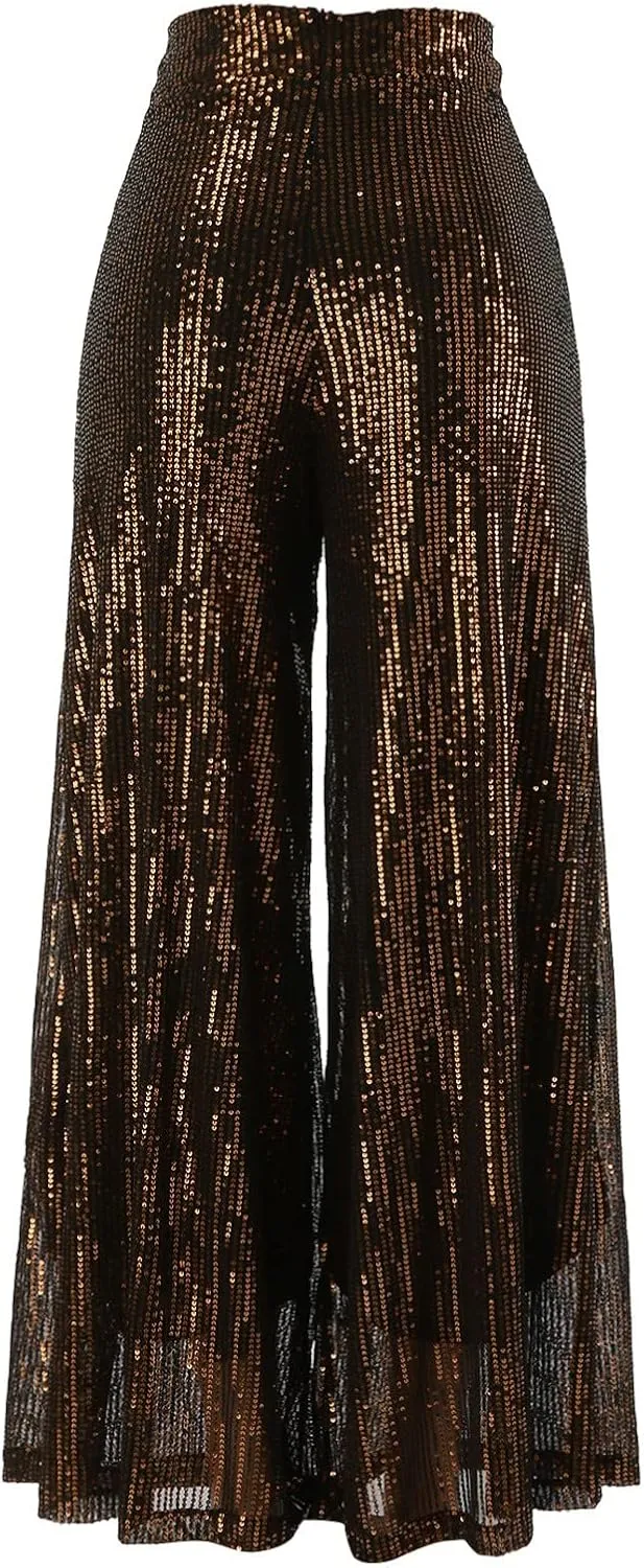 Women Sparkly Flared Leg Pants Cloth High Sequin Women Foot Sexy Pants Fashion Waisted Tape Trousers Night Out