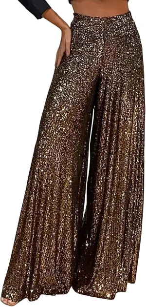 Women Sparkly Flared Leg Pants Cloth High Sequin Women Foot Sexy Pants Fashion Waisted Tape Trousers Night Out