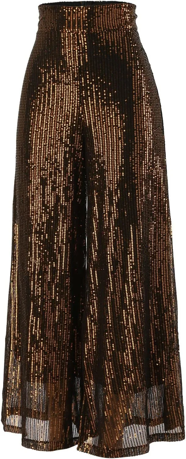 Women Sparkly Flared Leg Pants Cloth High Sequin Women Foot Sexy Pants Fashion Waisted Tape Trousers Night Out