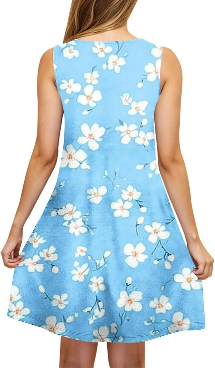 Women Summer Dress 2025 Loose V Neck Sleeveless Sundresses Swimsuit Coverup with Pocket Floral Tunic Mini Tank Dresses