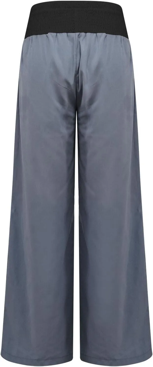 Women Summer Palazzo Pants High Waisted Cotton Linen Pant High Waisted Wide Leg Pants Boho Lounge Trousers