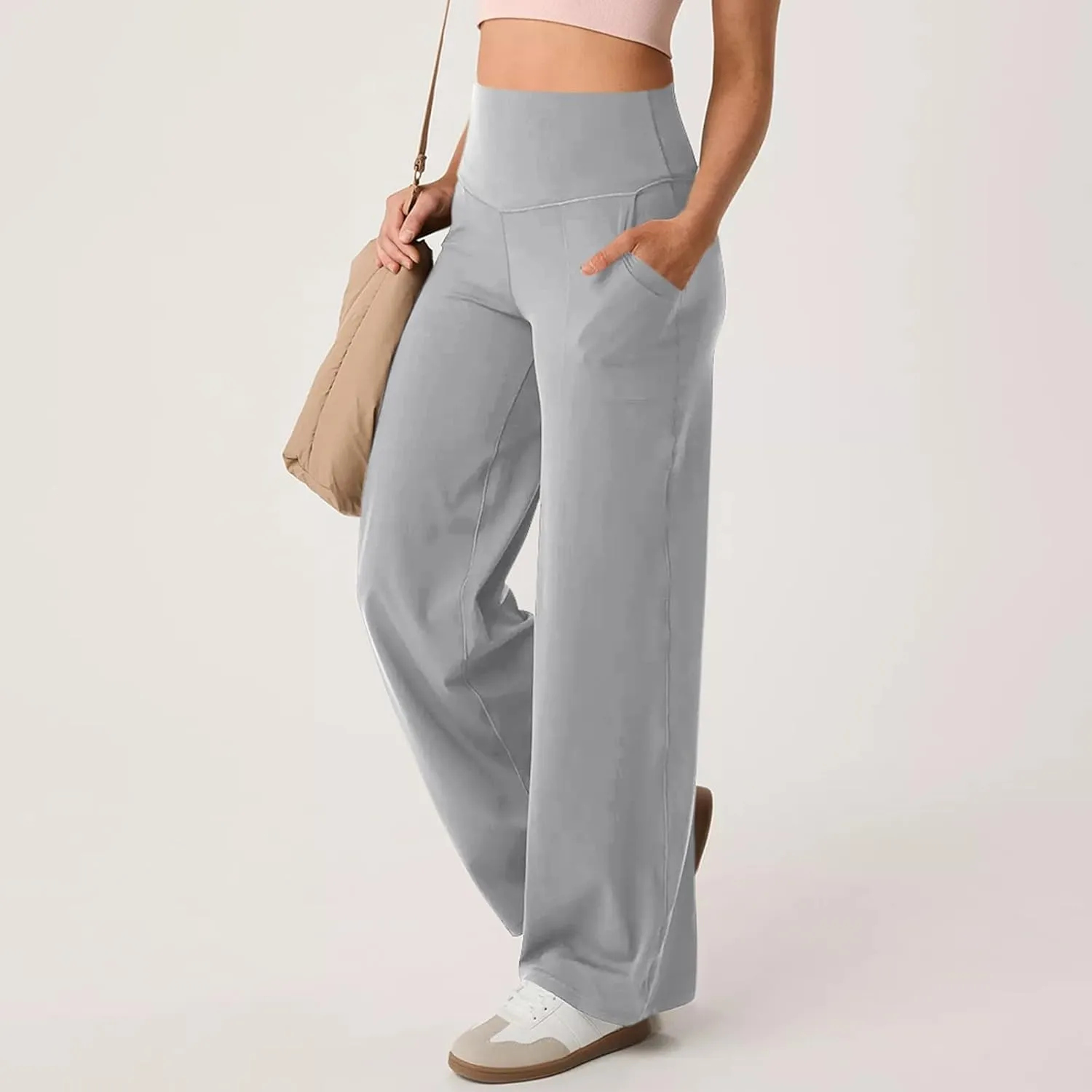Women Wide Leg Yoga Pants with Pockets Stretch Straight Leg Dress Pant Tummy Control Flare Leggings Athletic Pant