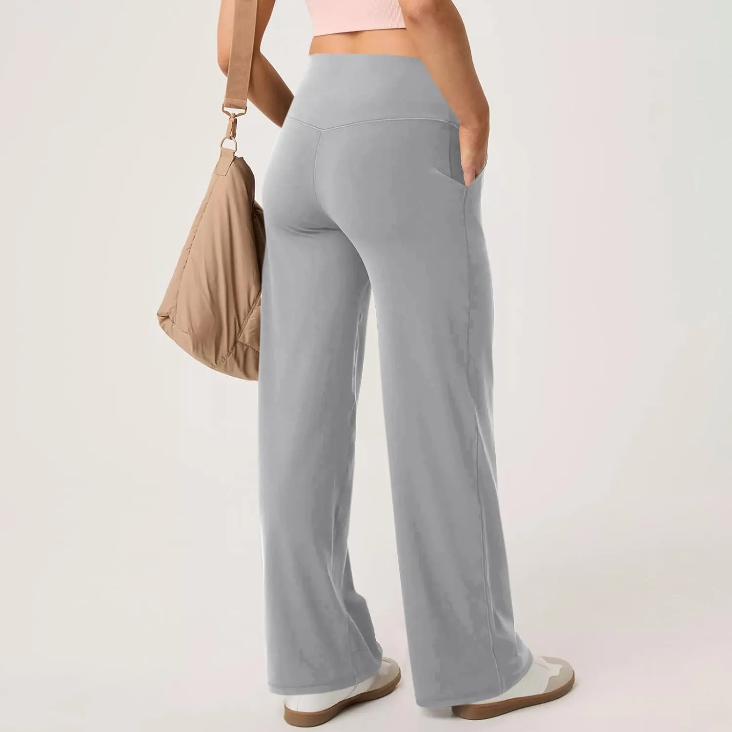 Women Wide Leg Yoga Pants with Pockets Stretch Straight Leg Dress Pant Tummy Control Flare Leggings Athletic Pant