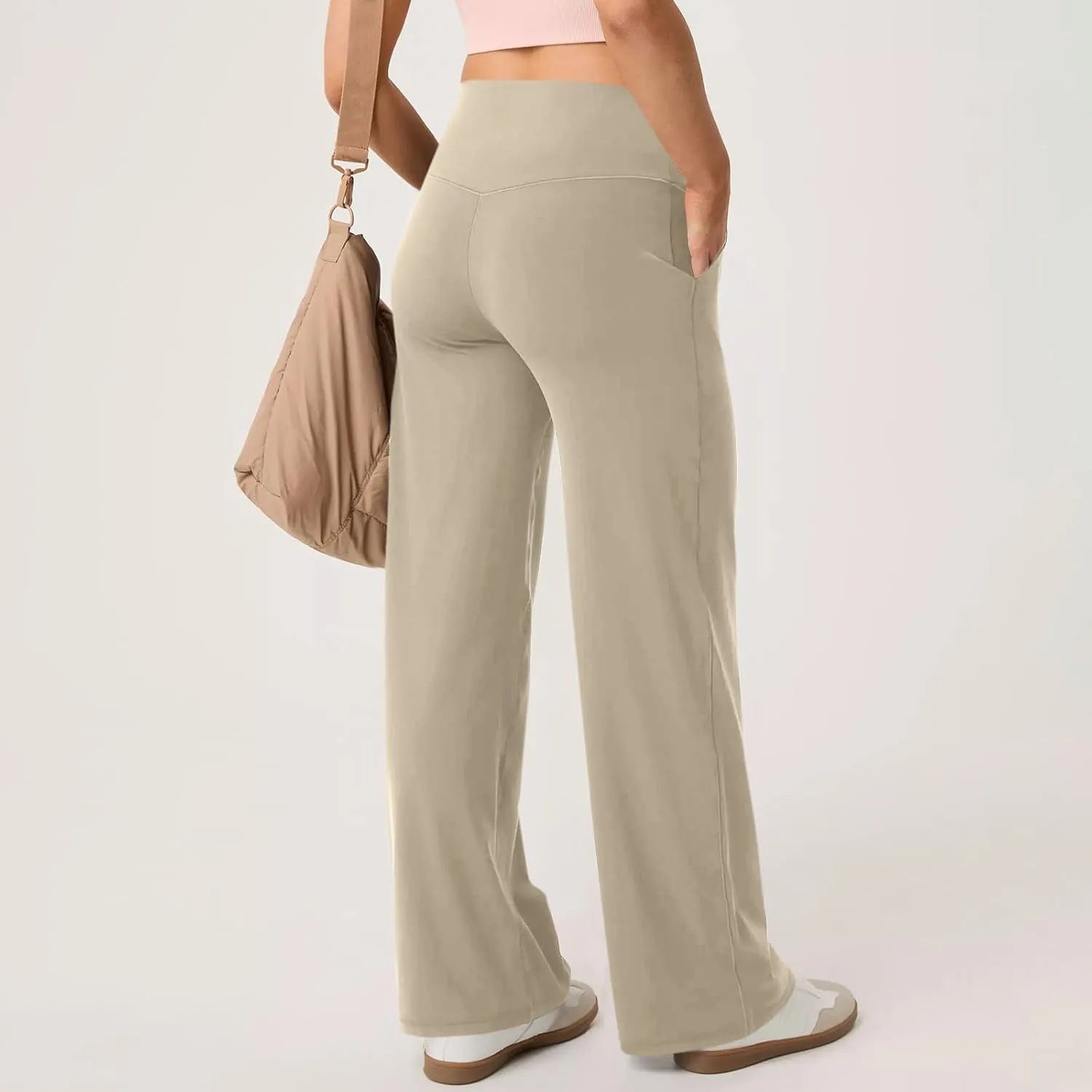 Women Wide Leg Yoga Pants with Pockets Stretch Straight Leg Dress Pant Tummy Control Flare Leggings Athletic Pant