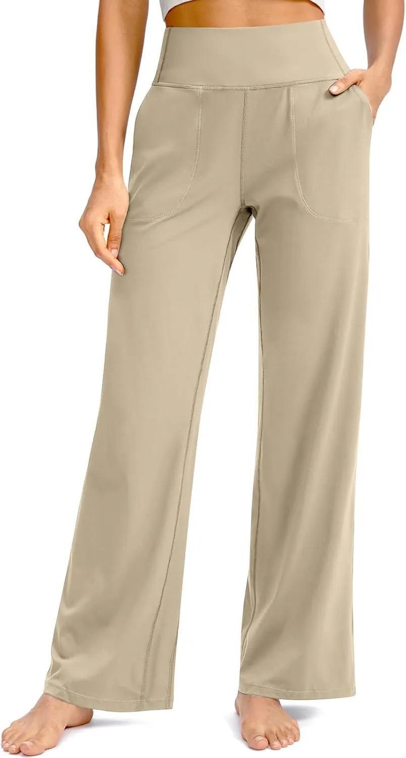 Women Wide Leg Yoga Pants with Pockets Tummy Control Flare Leggings Straight Leg Sweatpants Stretch Lounge Pants