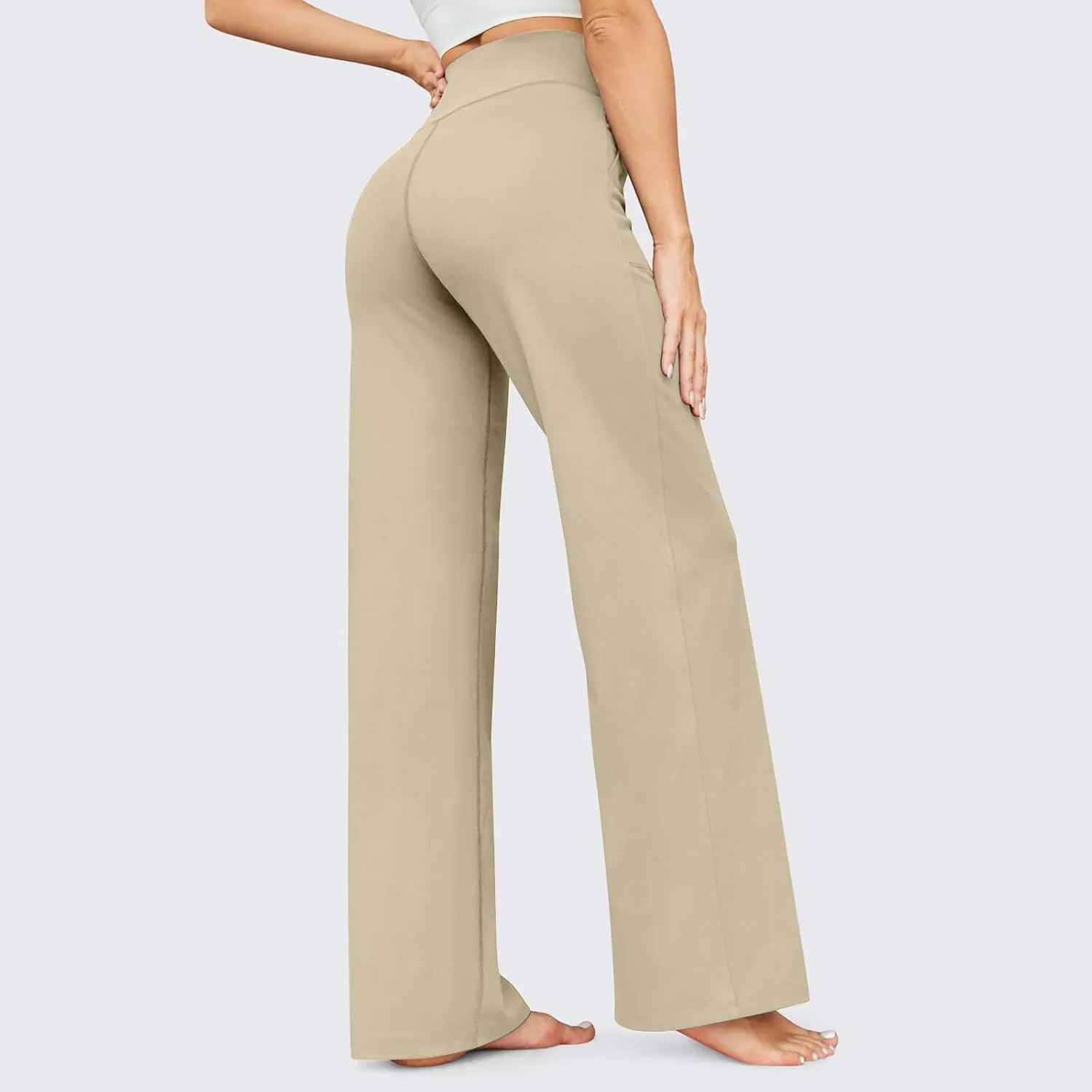 Women Wide Leg Yoga Pants with Pockets Tummy Control Flare Leggings Straight Leg Sweatpants Stretch Lounge Pants
