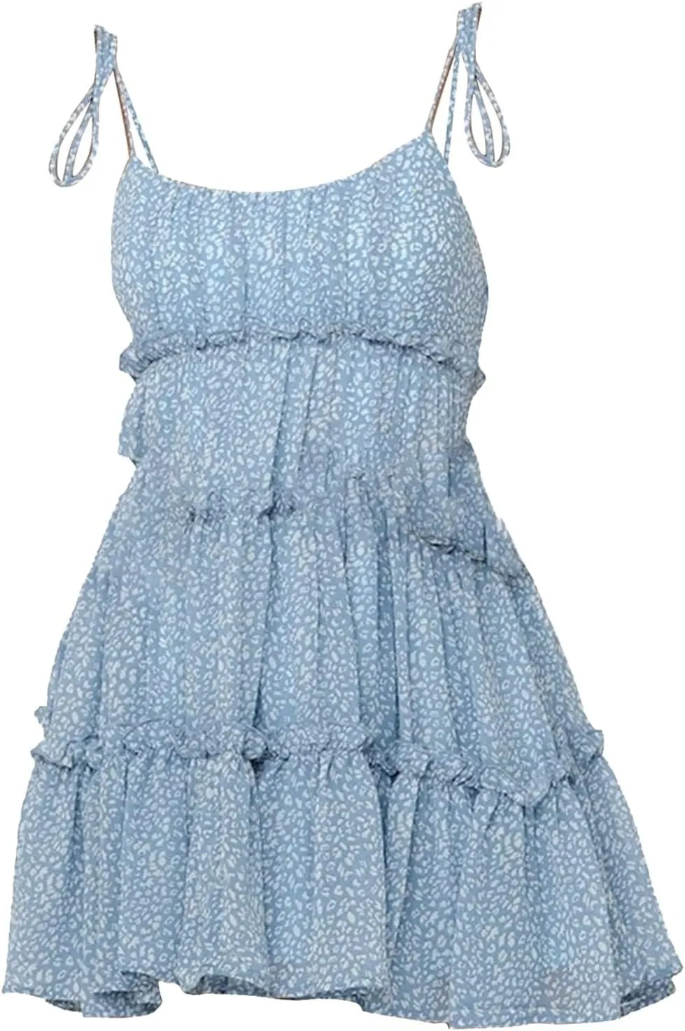 Womens 2024 Summer Floral Mini Dress Boho Flowy Skater Dresses Short Sleeveless Ruffle Spaghetti Women's
