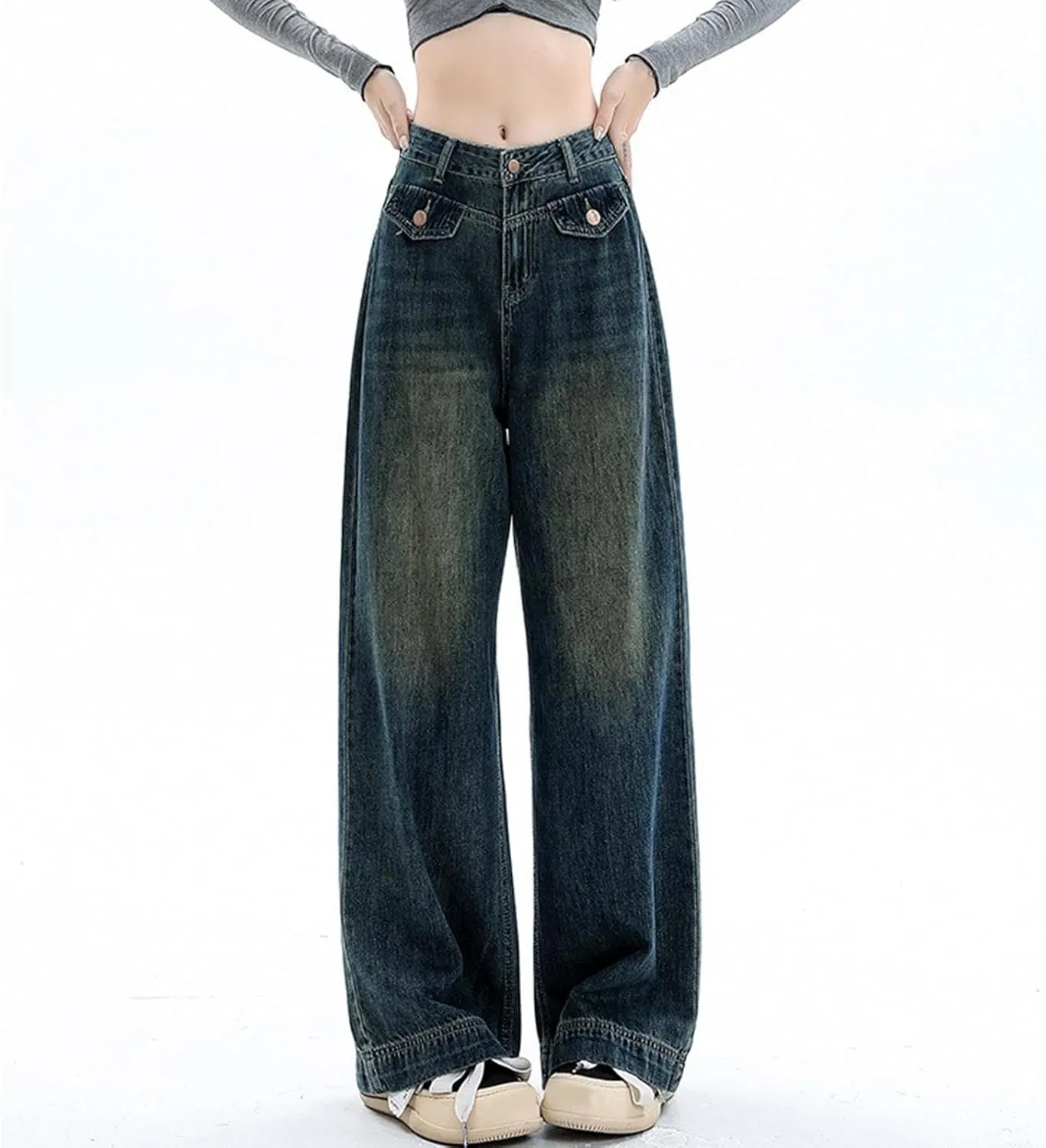 Women's Baggy Jeans Straight Wide Leg Vintage Boyfriends High Waisted Denim Pants Casual Streetwear Loose Trousers