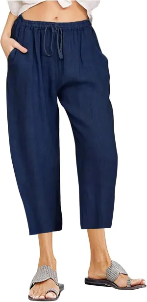 Womens Capri Pants Summer Casual Comfy Baggy Palazzo Pants with Pockets Trendy Loose Trouser with Pockets Plus Size