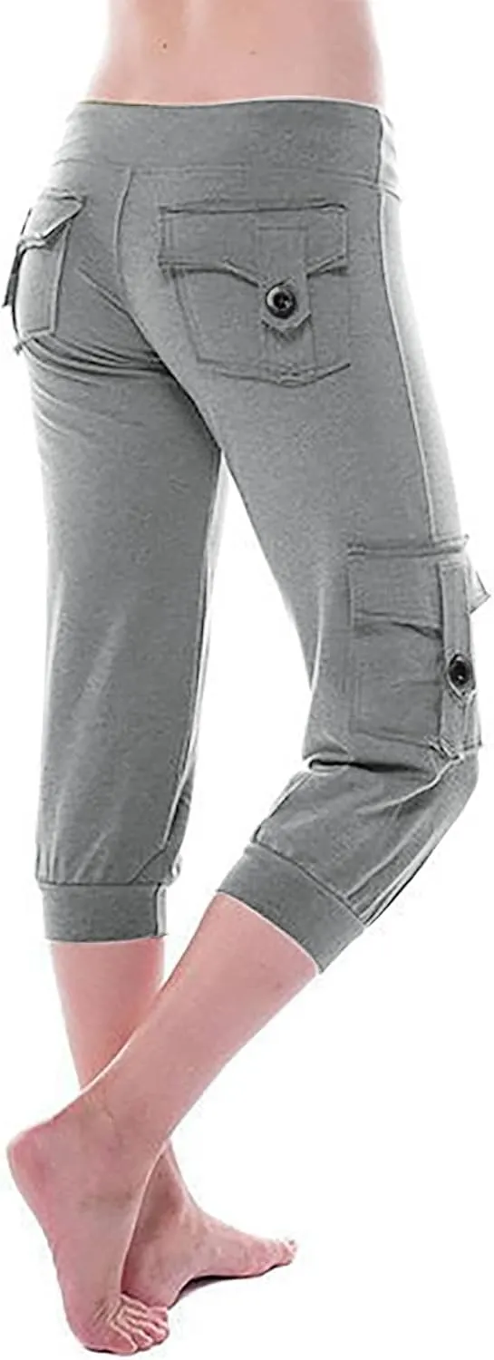 Womens Cargo Capri Pants with Pockets Lightweight Joggers Yoga Hiking Pants Workout Sweatpants Summer Casual Trousers
