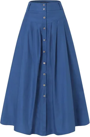 Women's Casual Bag Waist Skirts A Line Pleated Midi Skirt with Pockets Casual Button Front Pleated Flare Skirts