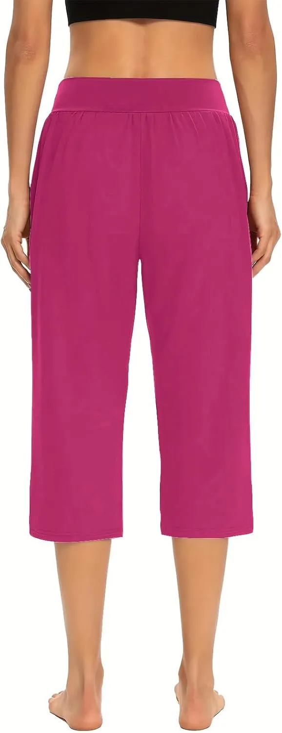 Women's Casual Capri Pants Summer Loose Yoga Pants Comfy Workout Pants High Waist Capri Trousers with Pockets