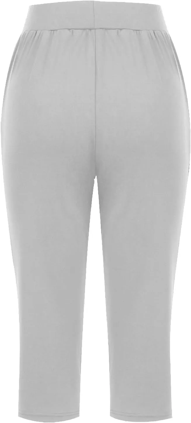 Women's Casual Capri Pants Summer Loose Yoga Pants Comfy Workout Pants High Waist Capri Trousers with Pockets