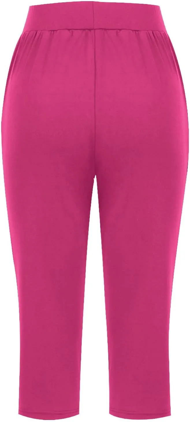 Women's Casual Capri Pants Summer Loose Yoga Pants Comfy Workout Pants High Waist Capri Trousers with Pockets