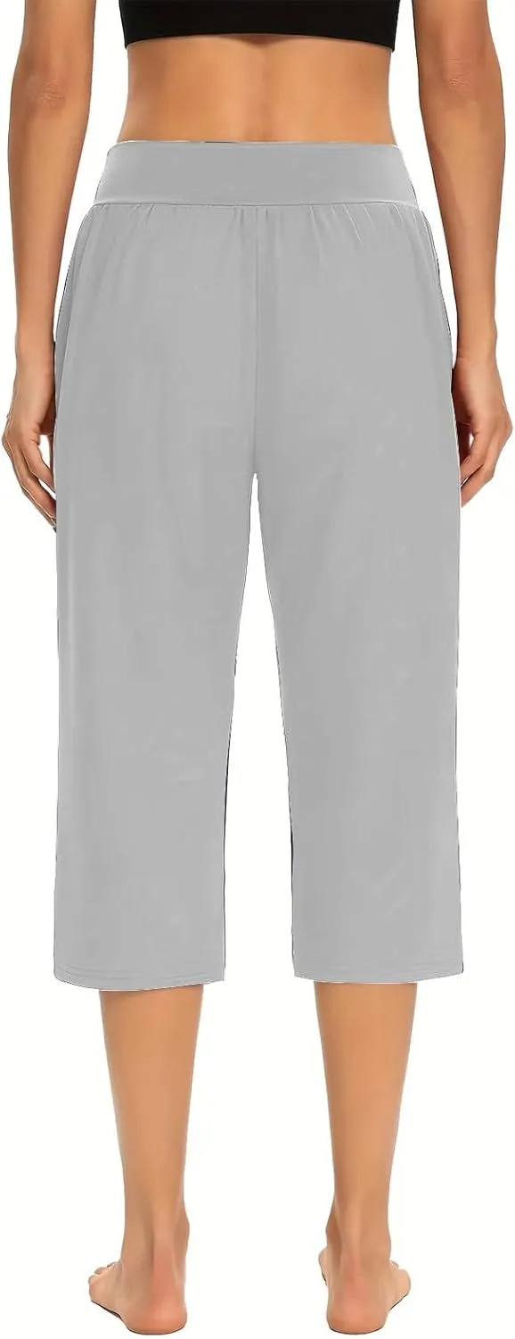 Women's Casual Capri Pants Summer Loose Yoga Pants Comfy Workout Pants High Waist Capri Trousers with Pockets