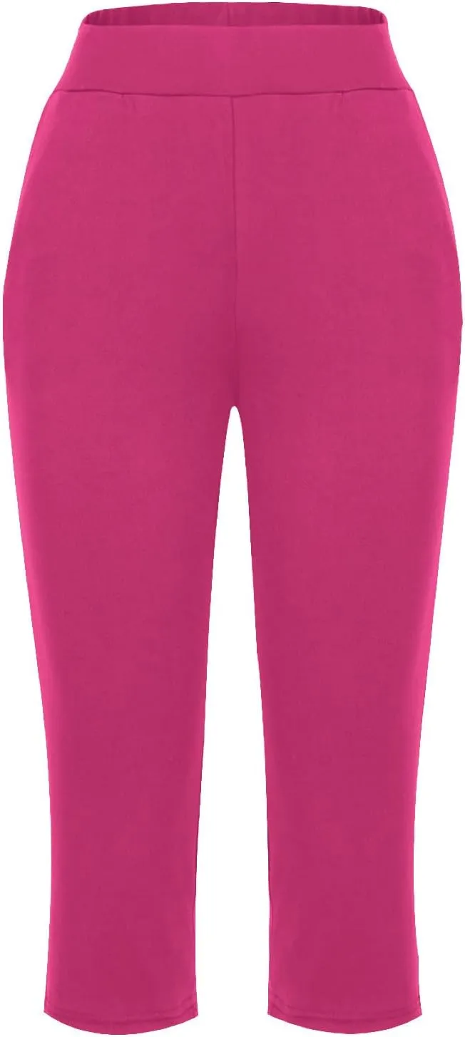 Women's Casual Capri Pants Summer Loose Yoga Pants Comfy Workout Pants High Waist Capri Trousers with Pockets