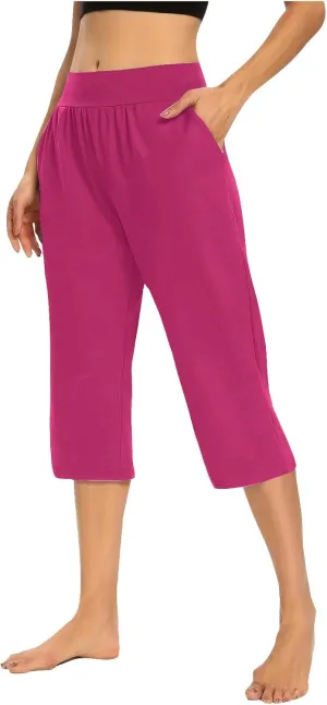 Women's Casual Capri Pants Summer Loose Yoga Pants Comfy Workout Pants High Waist Capri Trousers with Pockets