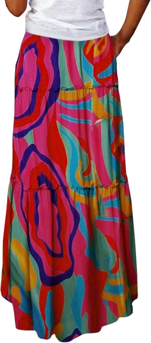 Womens Casual High Waist Tie Paisley Print Long Maxi Skirt with Pockets