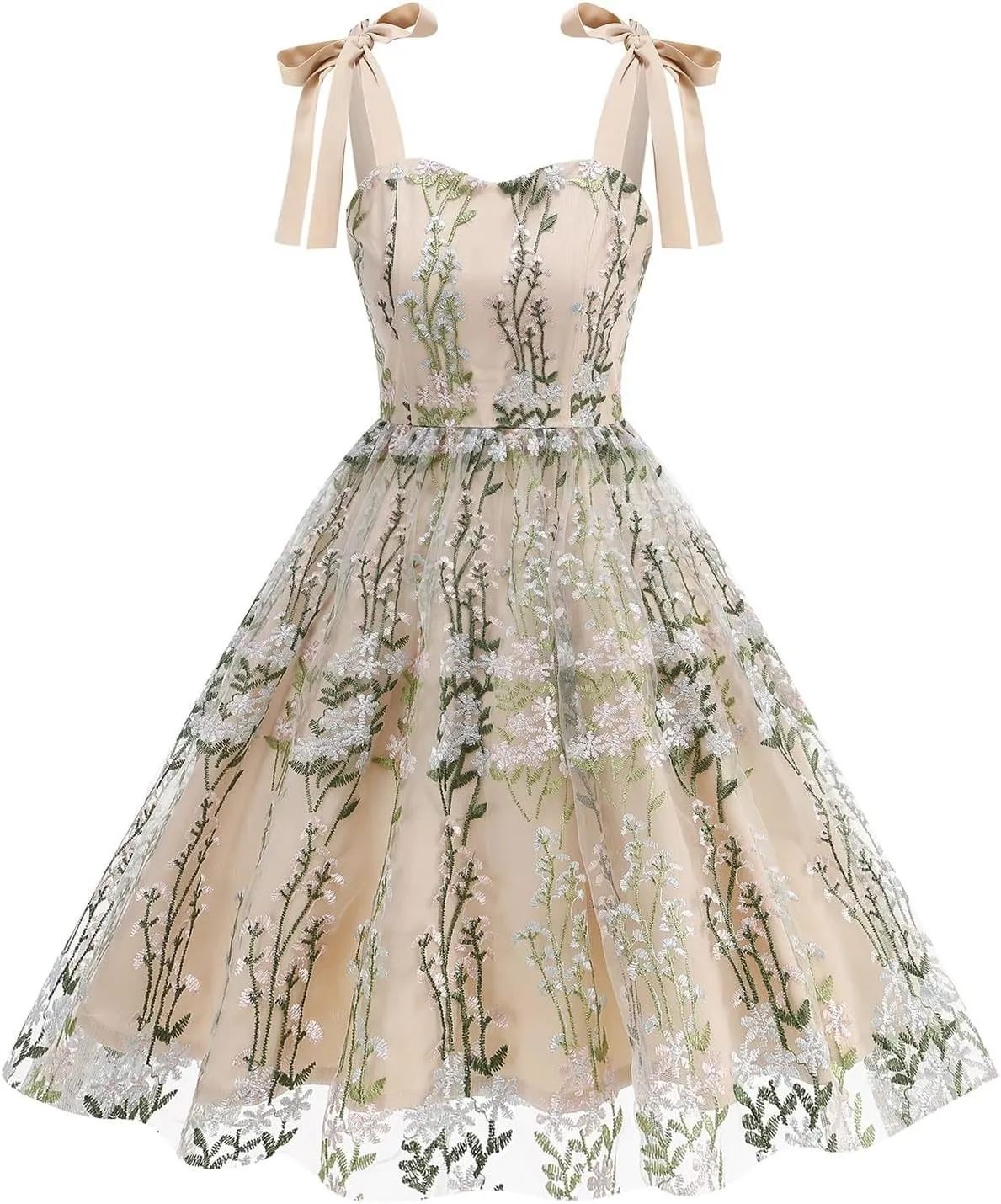 Women's Cocktail Dresses Vintage Style Fashion Embroidered Floral Swing Dress Sexy Sling Bandeau Tea Midi Dress