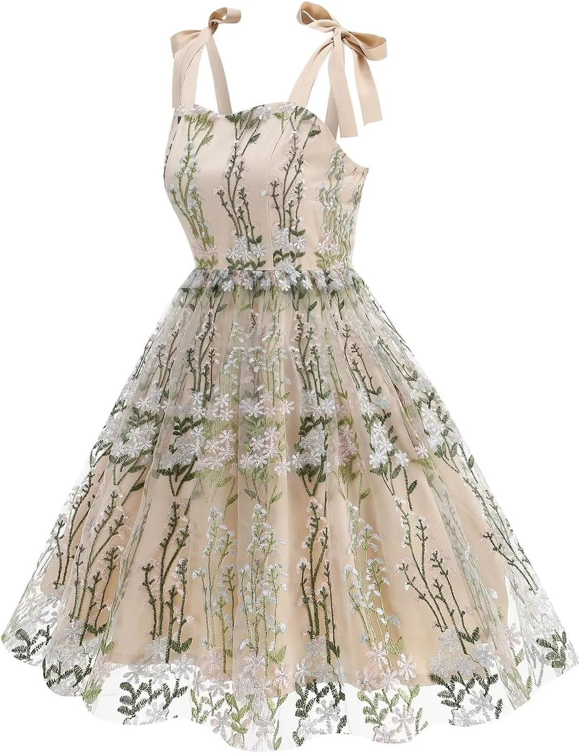 Women's Cocktail Dresses Vintage Style Fashion Embroidered Floral Swing Dress Sexy Sling Bandeau Tea Midi Dress