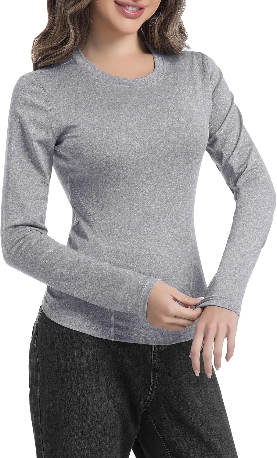 Women's Compression Shirt Long Sleeve Athletic Workout Tops Sun Protection Undershirt for Gym Yoga Running