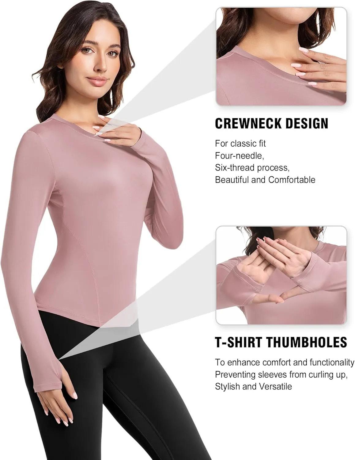 Women's Compression Shirt Long Sleeve Athletic Workout Tops Sun Protection Undershirt for Gym Yoga Running
