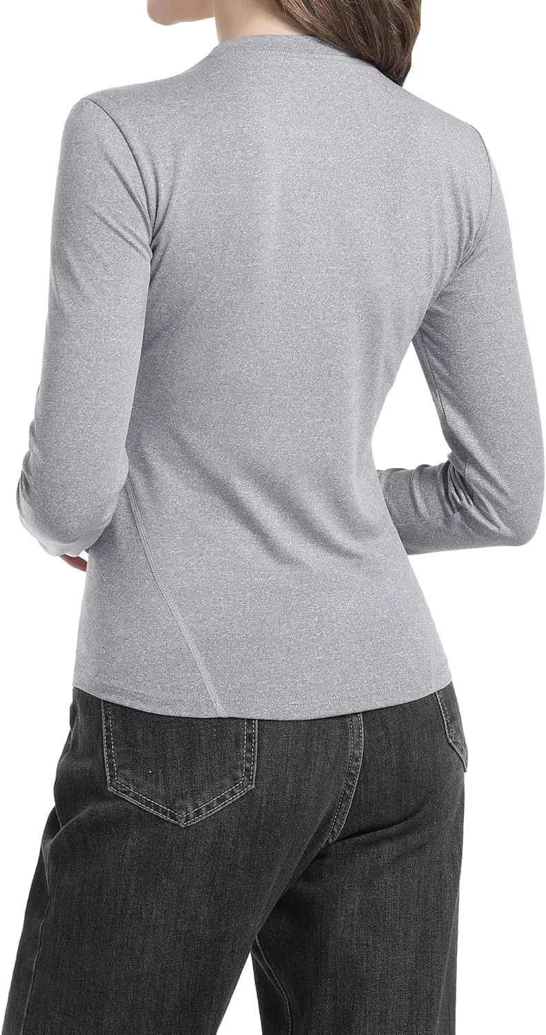 Women's Compression Shirt Long Sleeve Athletic Workout Tops Sun Protection Undershirt for Gym Yoga Running