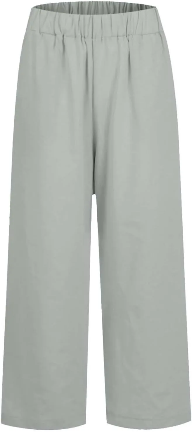 Womens Cotton Linen Summer Y2K Fashion Pants Low Waist Ankle Length Slim-Fit Pant Trousers Office