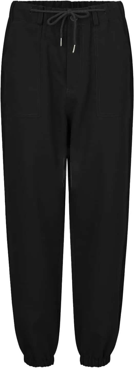 Womens Cropped Pants Plus Size Fashion 2025 Casual Lightweight Drawstring Elastic Trousers Skinny Pants with Pockets