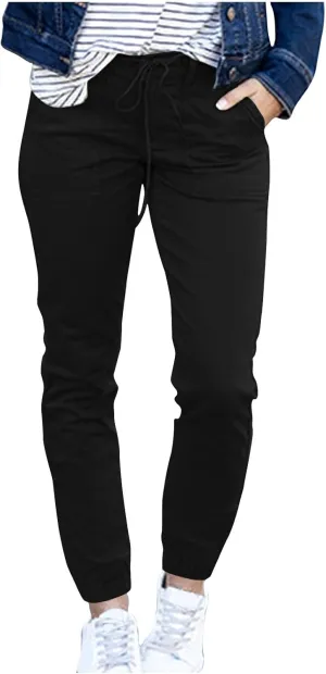 Womens Cropped Pants Plus Size Fashion 2025 Casual Lightweight Drawstring Elastic Trousers Skinny Pants with Pockets
